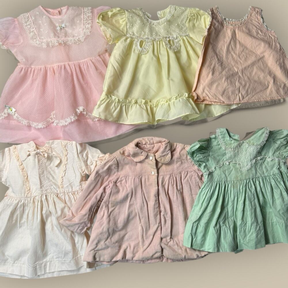 Vtg 60s Pink Baby Smocked Dress Handmade Lot 2T 24 Months Ruffle Lace Trim Frock